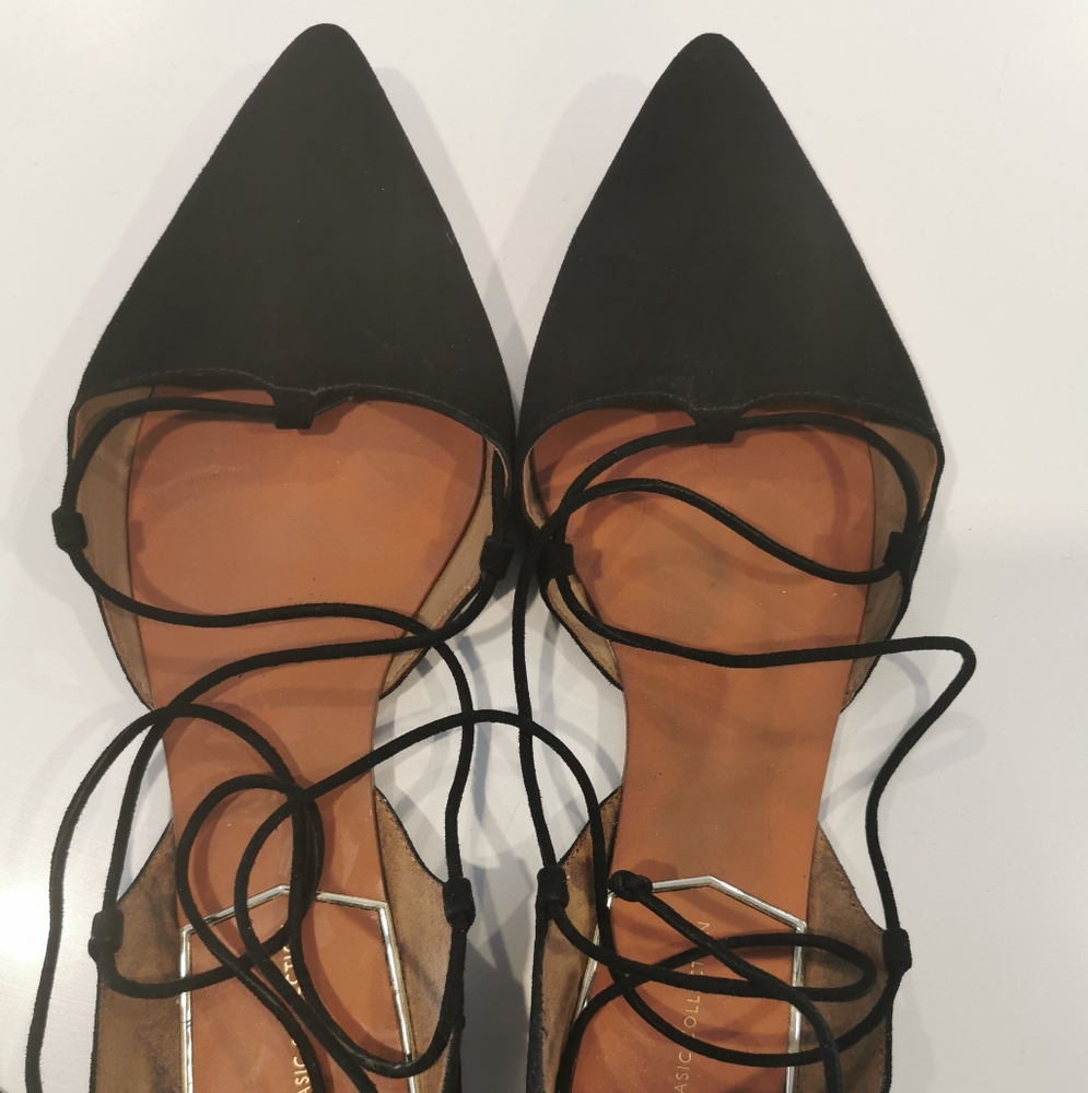 Lace up ballerina suede pointy flats